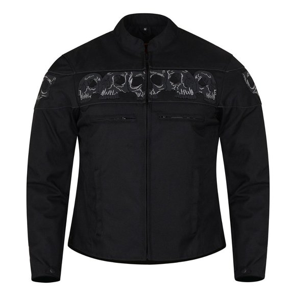Men's Textile Jacket ''High Mileage'' with Embroidered Reflective Skulls - Picture 2 of 6